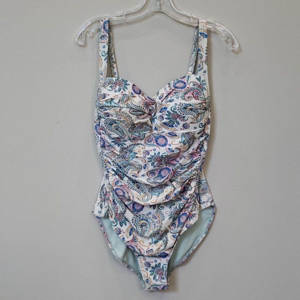 Niptuck White Amanda Paisley Tummy Control one piece Swimsuit size 8